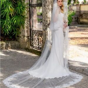 Cathedral White Wedding Veil with Blusher